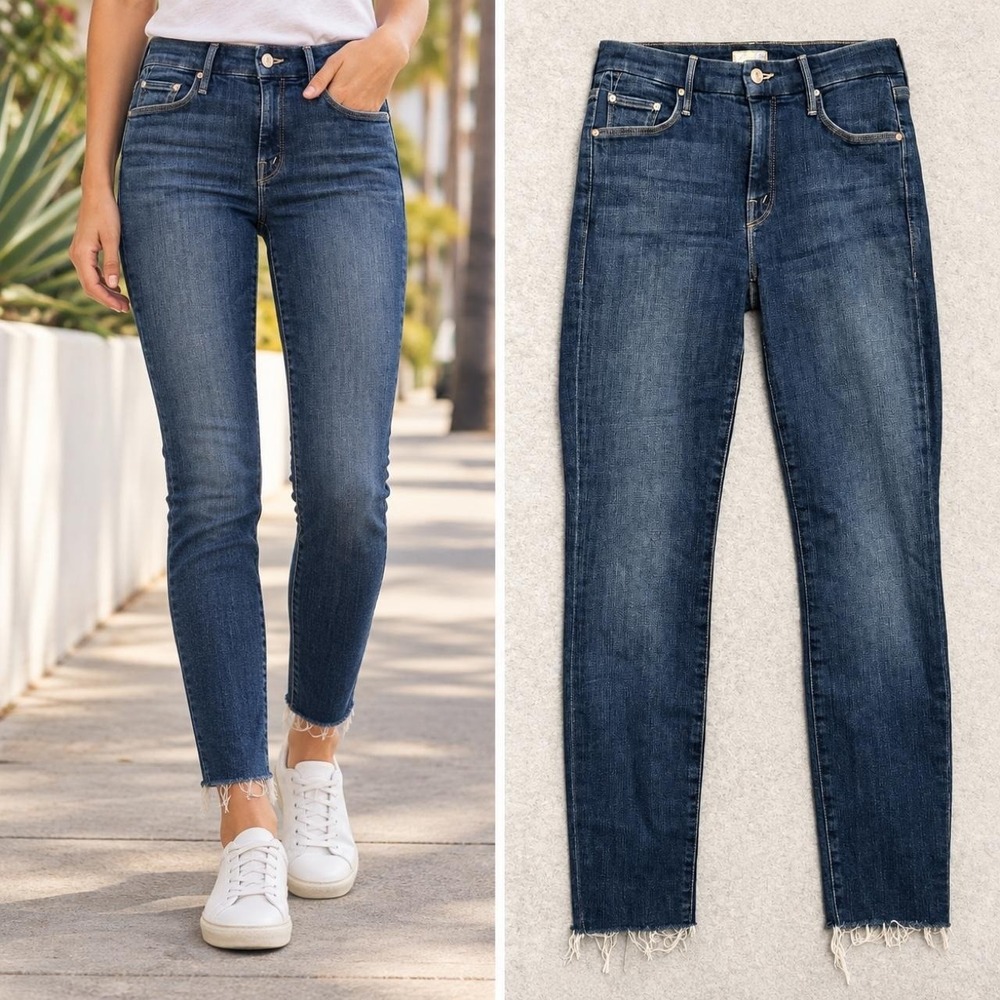 Mother The Looker Ankle Fray Girl Crush Jeans Women's 27 Blue Skinny USA Fall